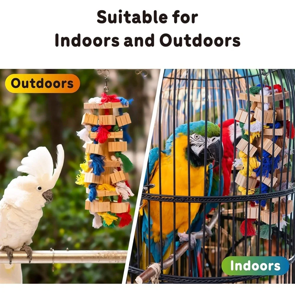 Medium/Large Parrot Toys & Cockatoo Toys, Durable Wooden Bird Chew Toy.